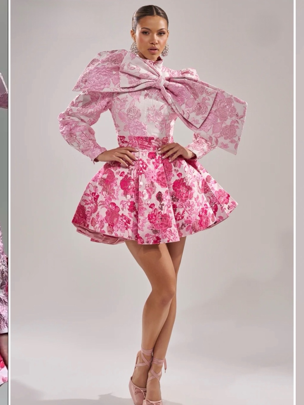 AKIRA Pink Floral Circle Skater Dress with Oversized Bow